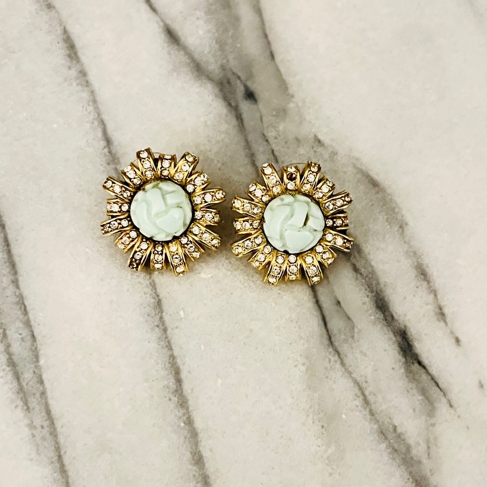 Vintage Kenneth Jay Lane Earrings Blue Acrylic Pave Accent Clip‎ On KJL - Picture 2 of 7